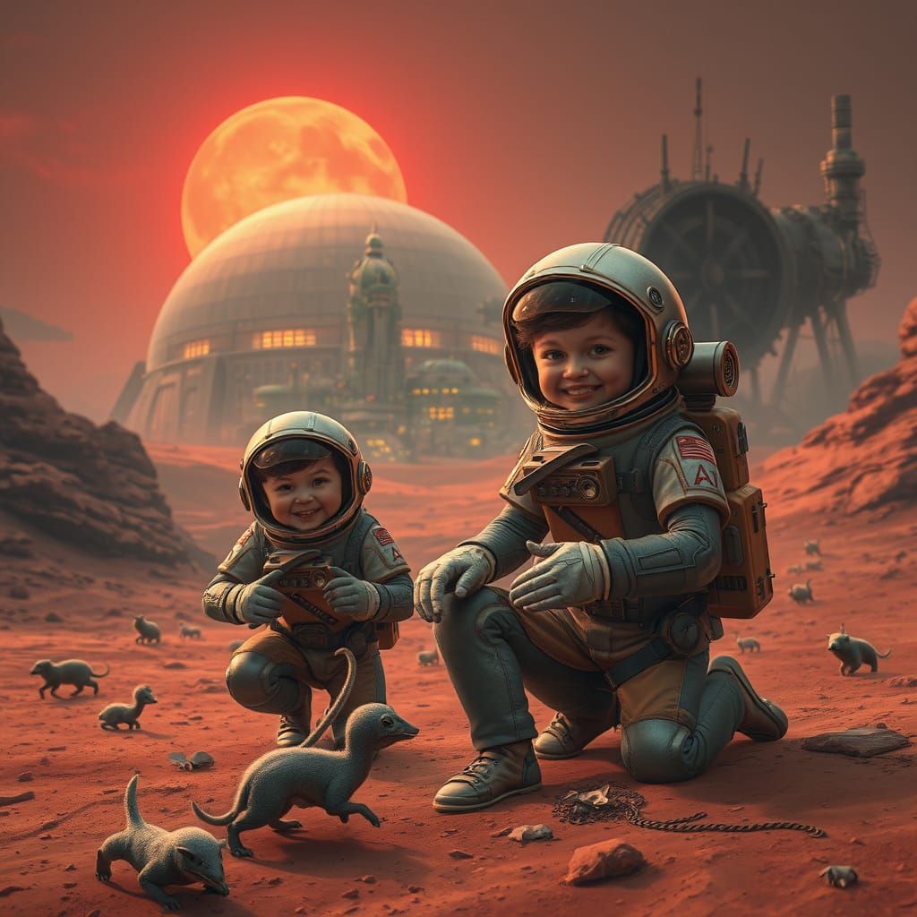 Steampunk Kids Play with Aliens on Mars
