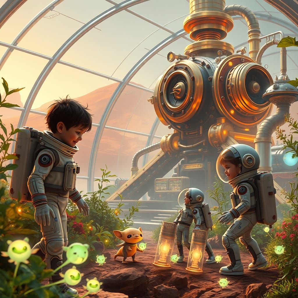 Children Explore Alien Life in Mars Dome City