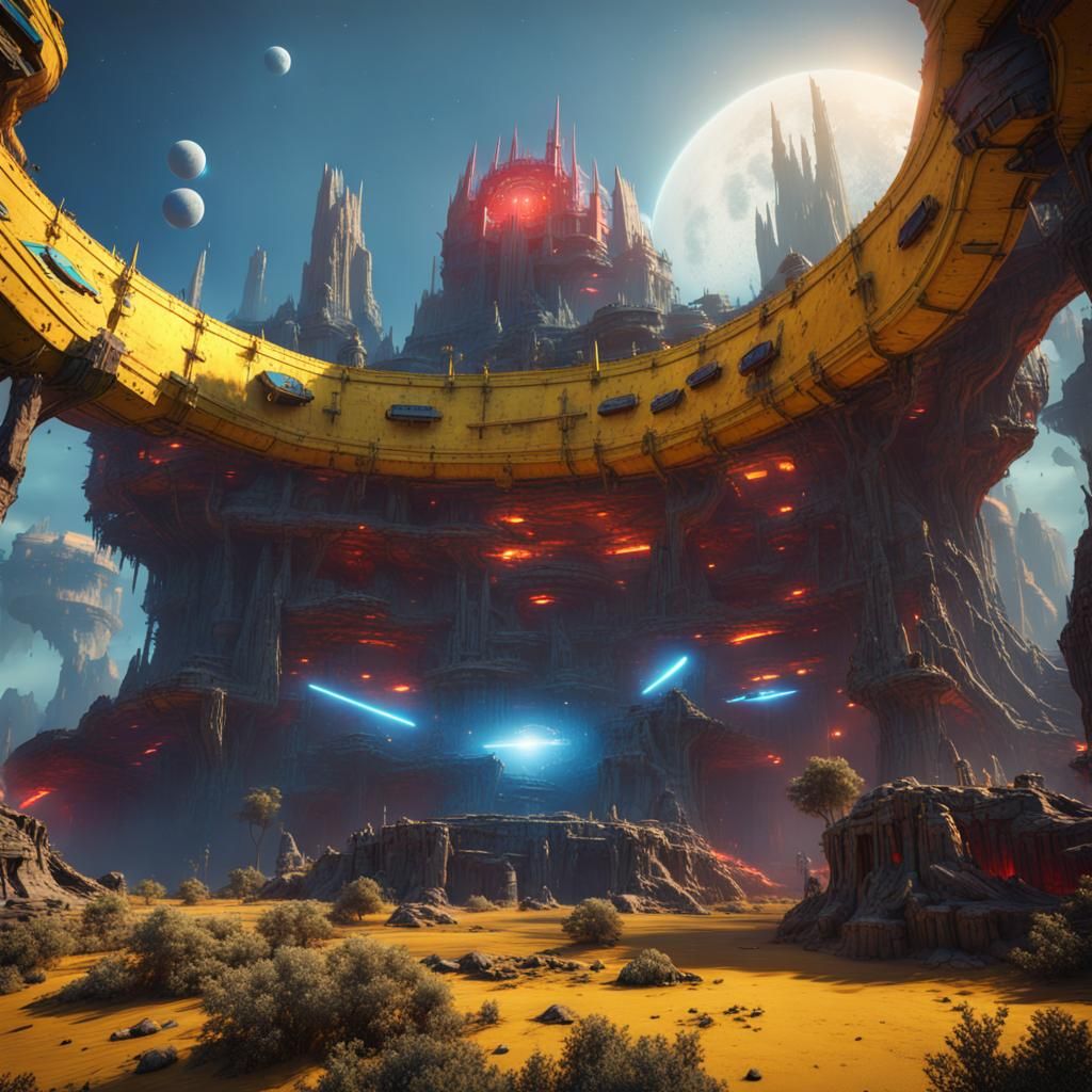 Circus-Inspired Space Fortress on Alien Planet in 8K