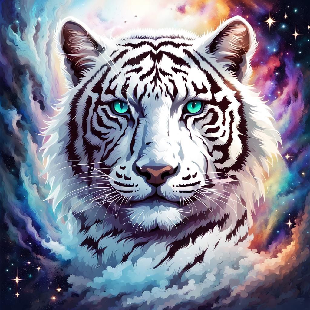 Cosmic White Tiger with Galaxy Fur Vector Art