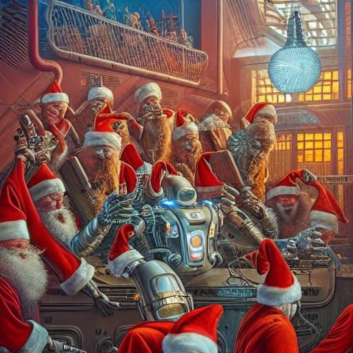 Drunken Robotic Santas Celebrate New Year 2050
