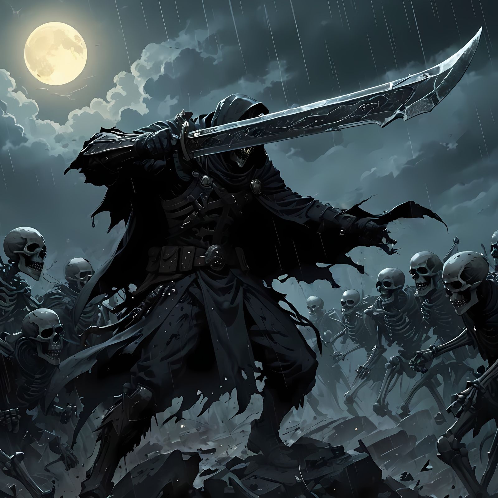 Berserk Warrior Amidst Skeletons, Manga Style