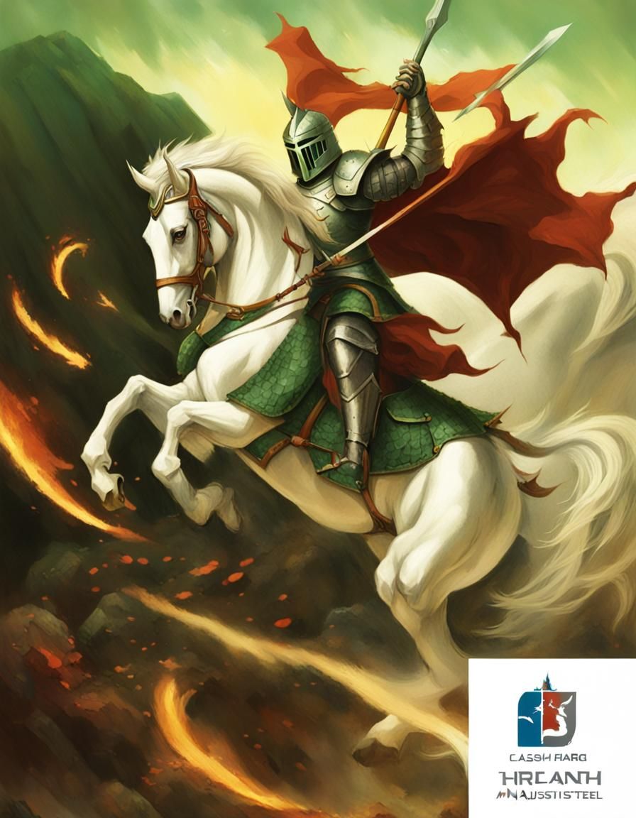 Green Knight Battles Dragon on Horseback