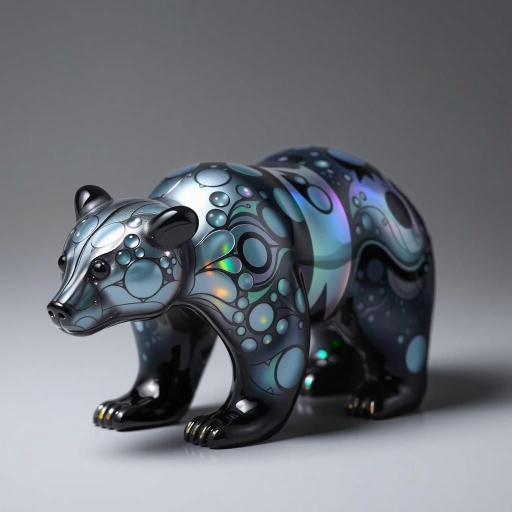 Enameled Glass Bear in Mystical Forest