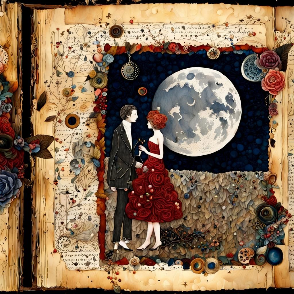 Elaborate Collage Portrait of Lovers' Nocturne