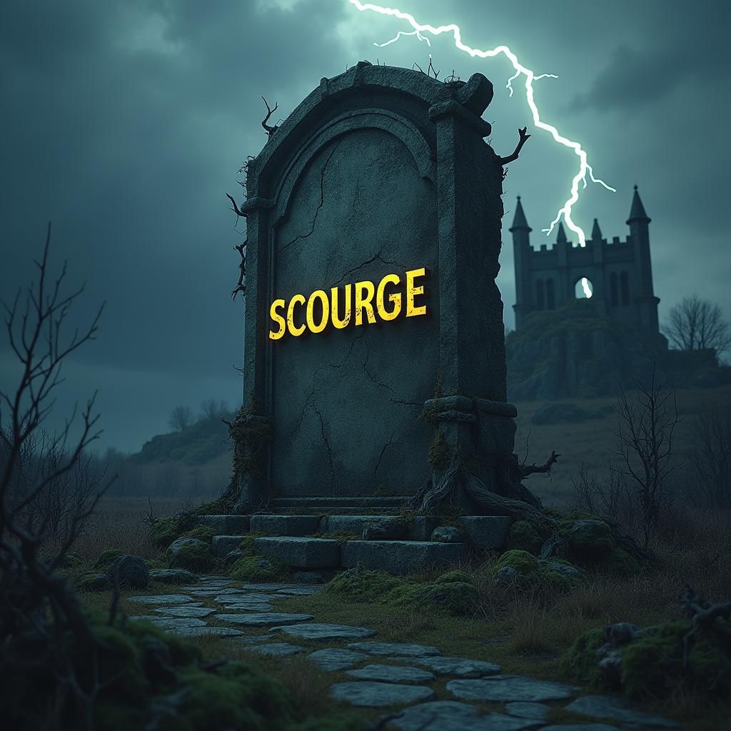 Ominous Fantasy Landscape with Stone Monument