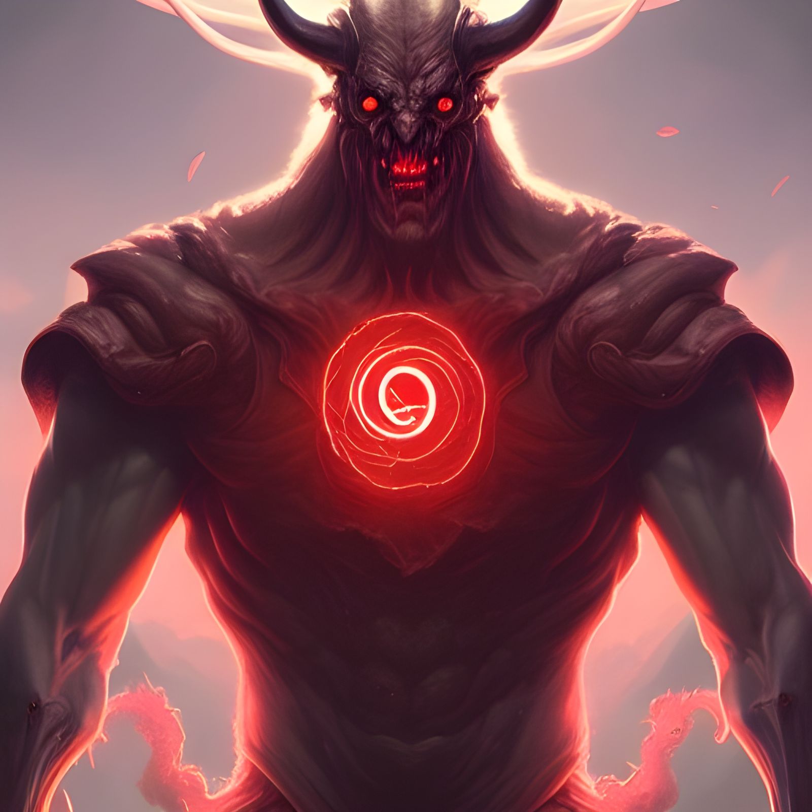 Evil Satanic God Portrait in Red Lightning
