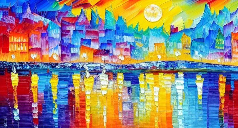 Moon City: Neo-Impressionist Expressionist Oil Painting