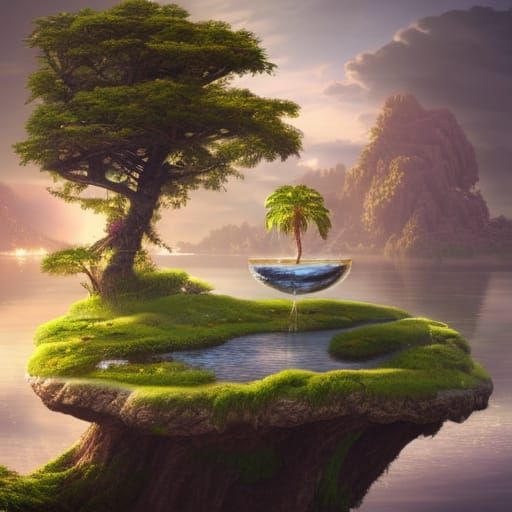 Fantastical Floating Island Digital Illustration in 8K