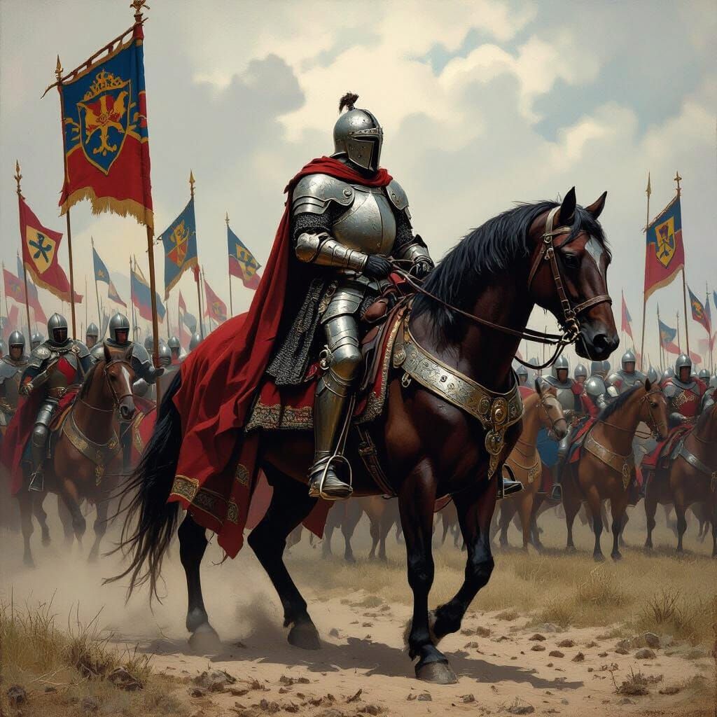 Baldwin IV Leads Army on Horseback as Historical Painting