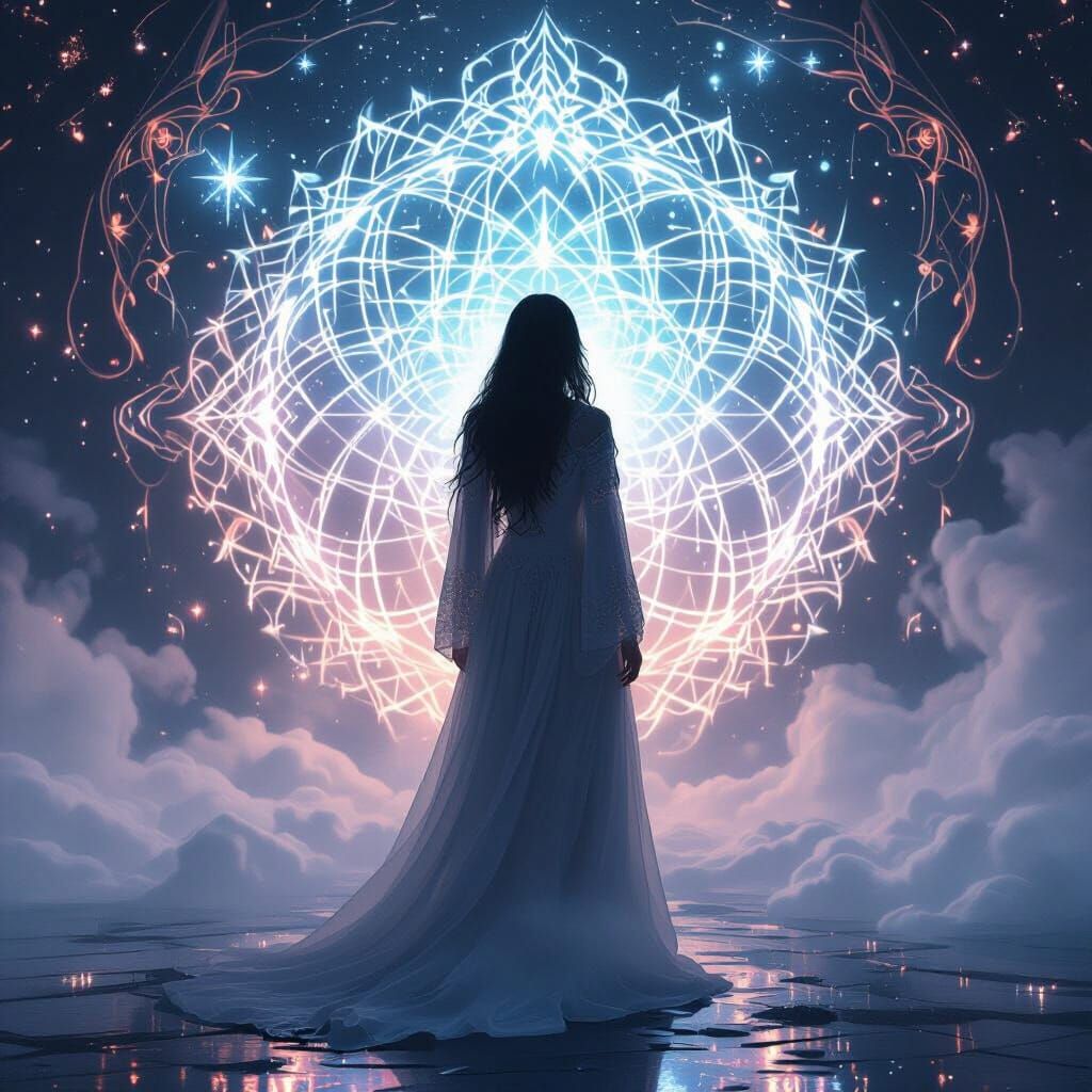 Woman in Luminous Mist: Digital Painting in Ash Thorp Style