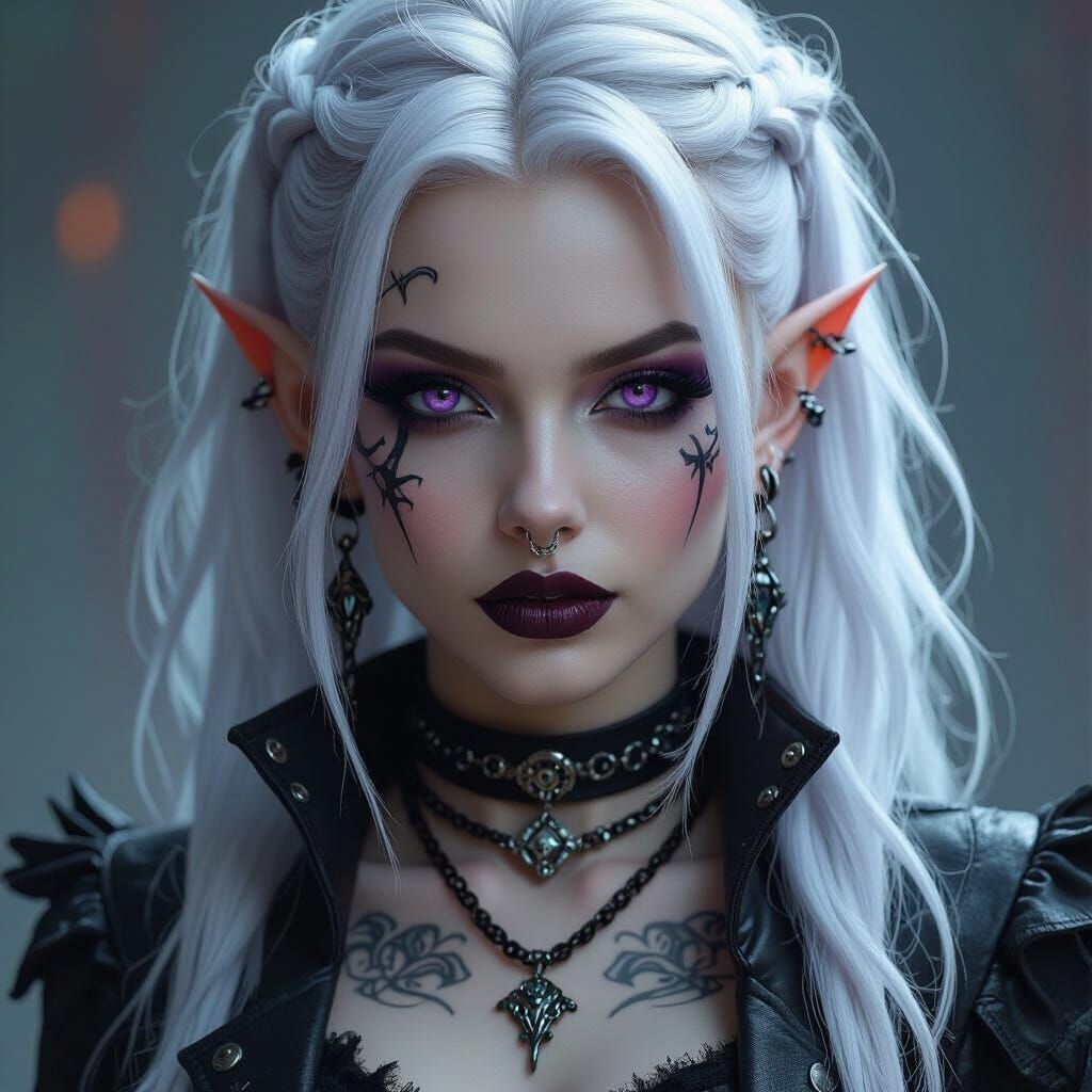 Punk Dark Elf with Piercings and Tattoos