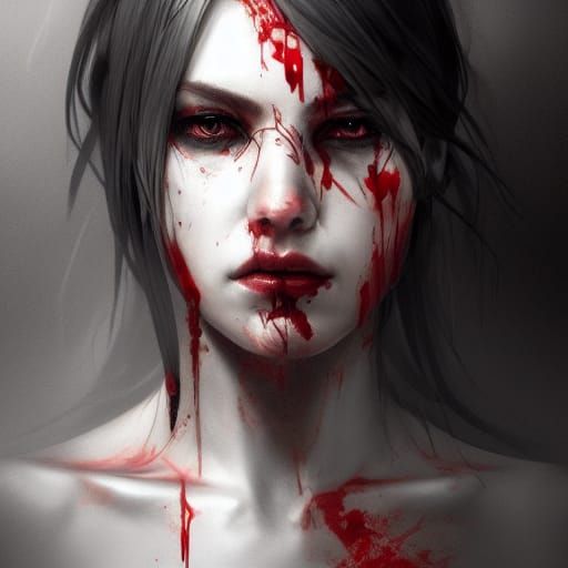 Hyperdetailed Portrait of Girl with Scars and Skull