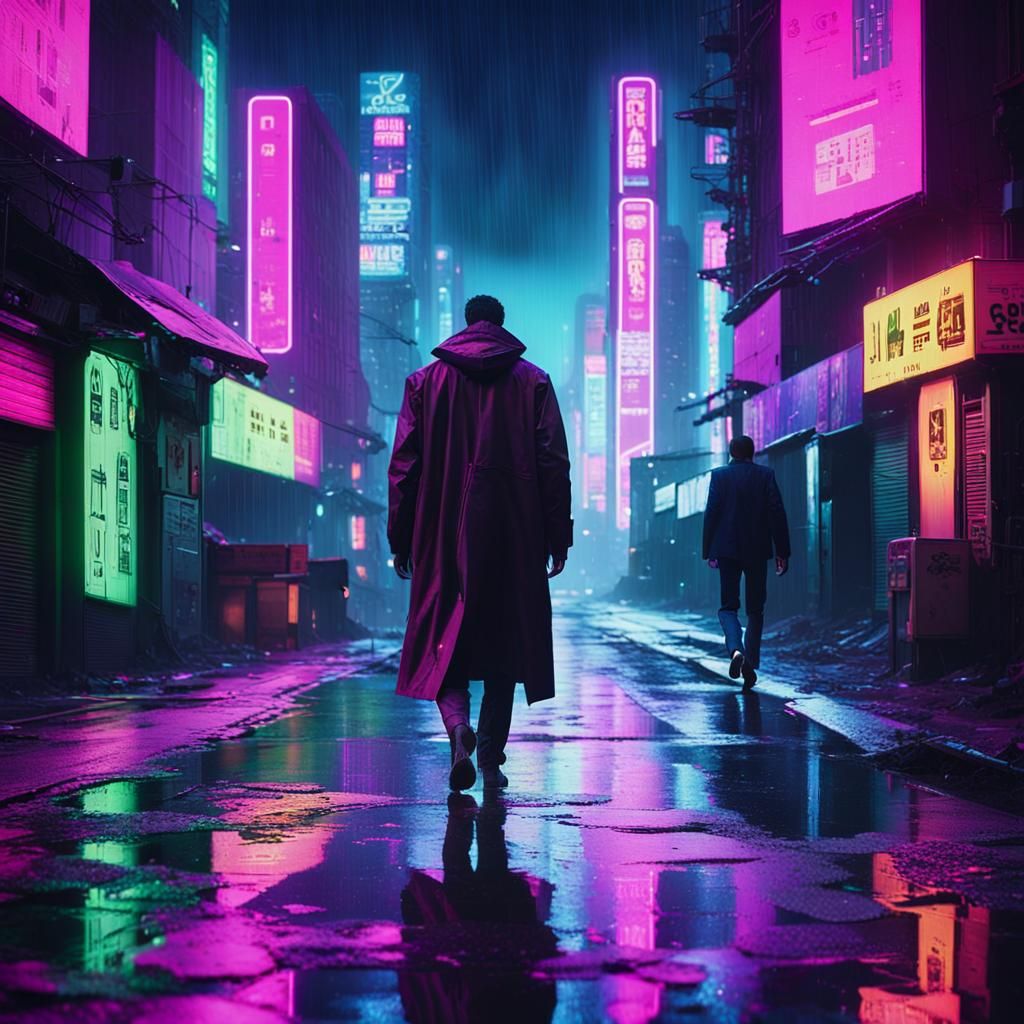 Cyberpunk Alleyway: Neon Reflections in Rain