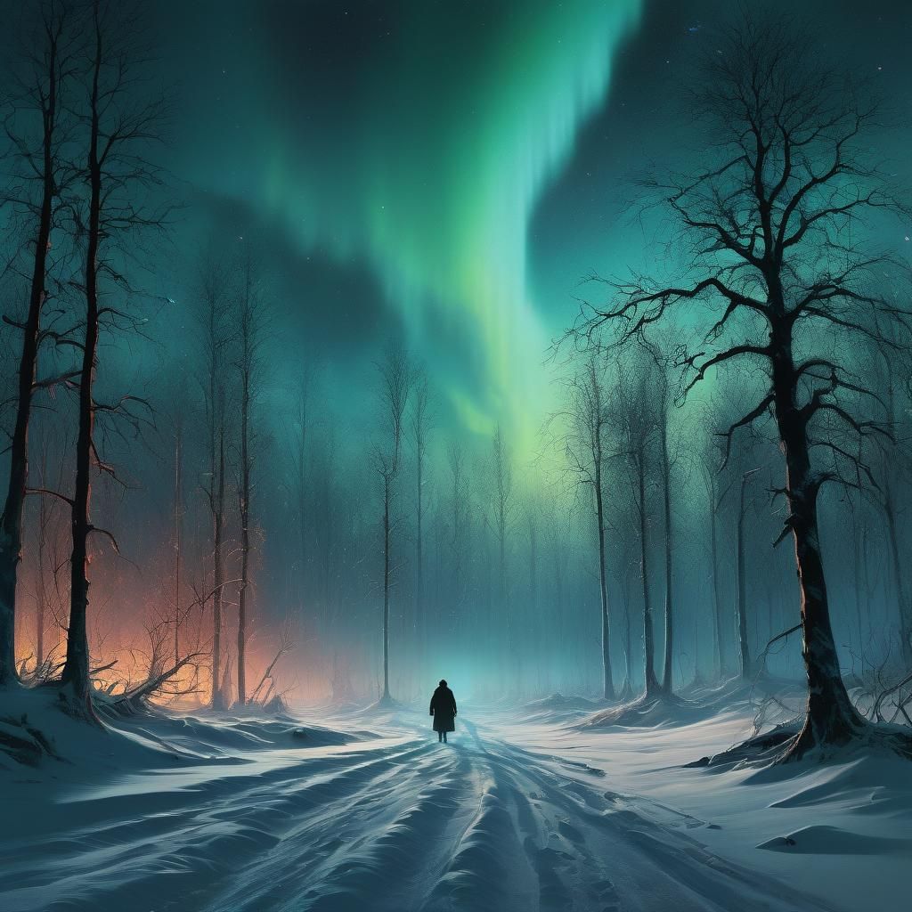Frozen Wilderness Trek Under Northern Lights