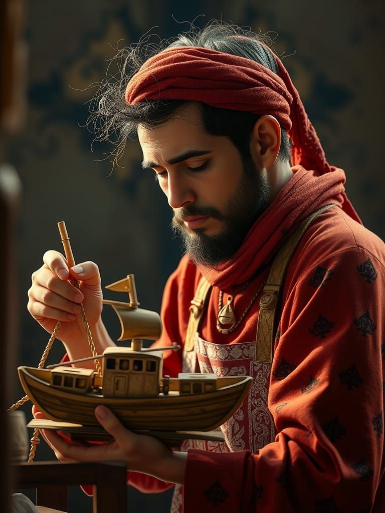 Toymaker Carves a Boat: Hyperdetailed Digital Art