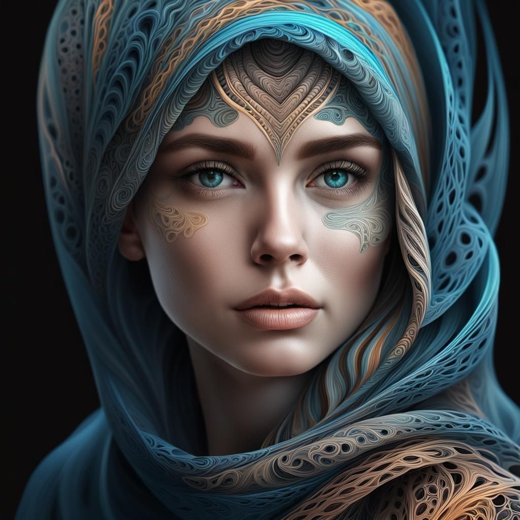 Hyperrealistic Portrait with Abstract Vector Fractal Element...