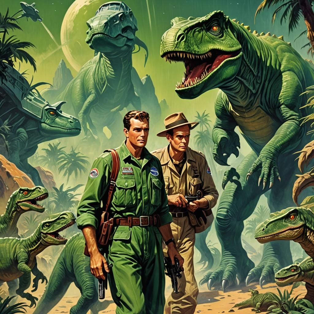 Dinosaur Planet in Retro Sci-Fi Pulp Style