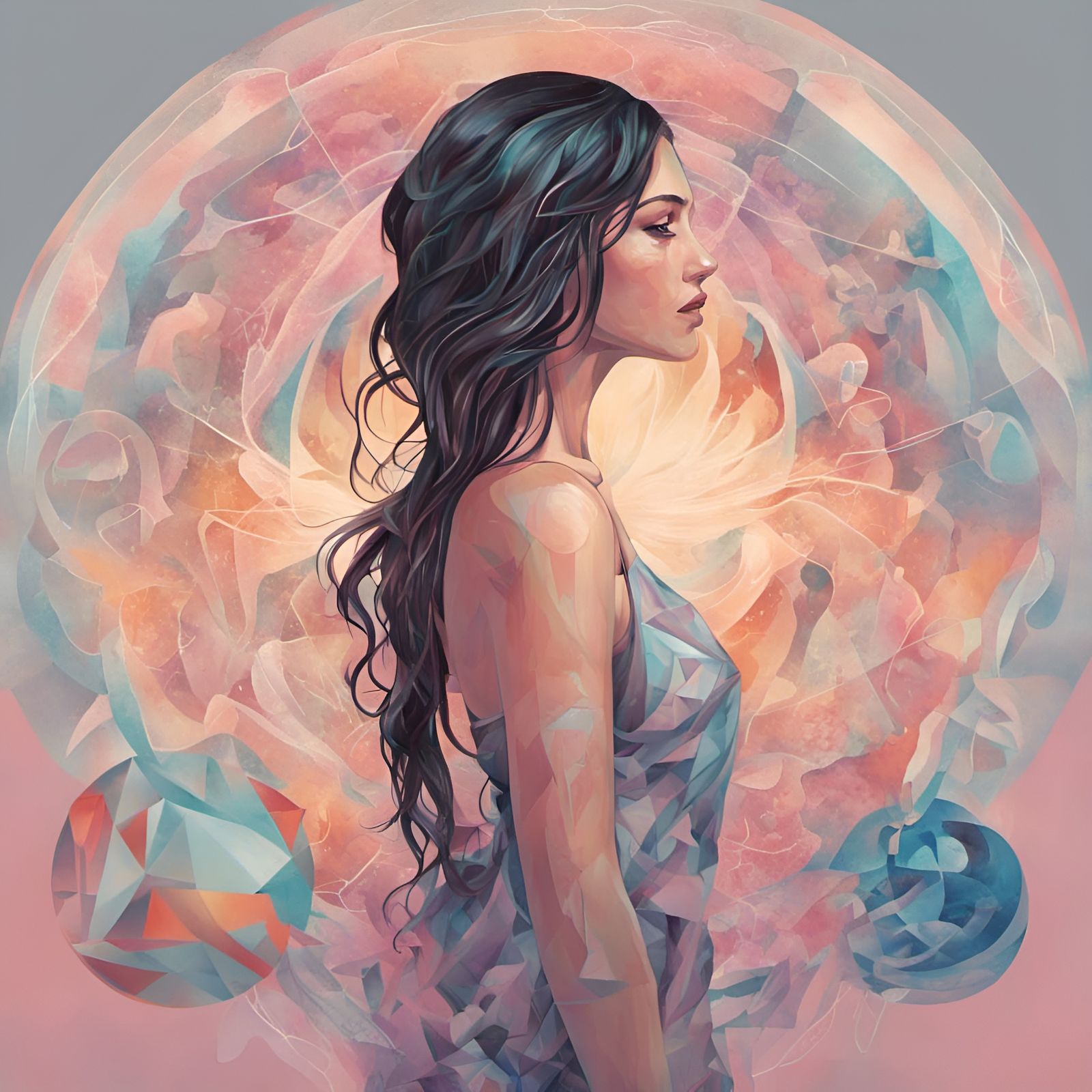 Woman Contemplates Dreamstate in Pastel Illustration