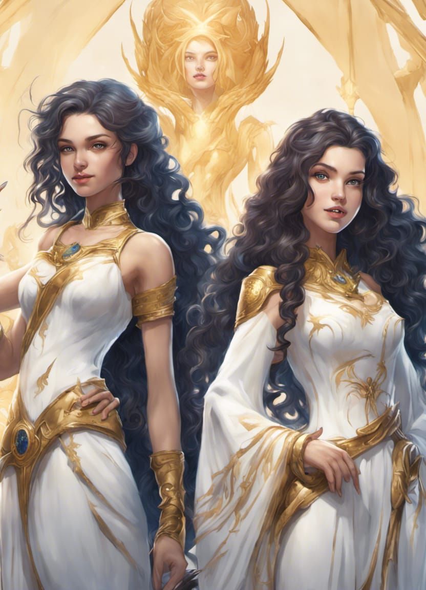Two Smiling Girls Waving, Dark Fantasy Concept Art