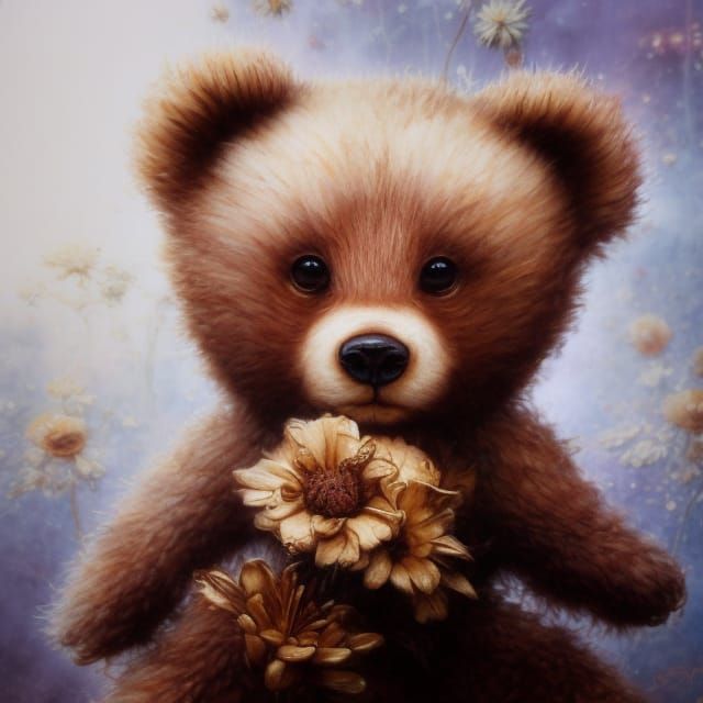 Detailed Teddy Bear with Chibi Eyes, Kawaii Art