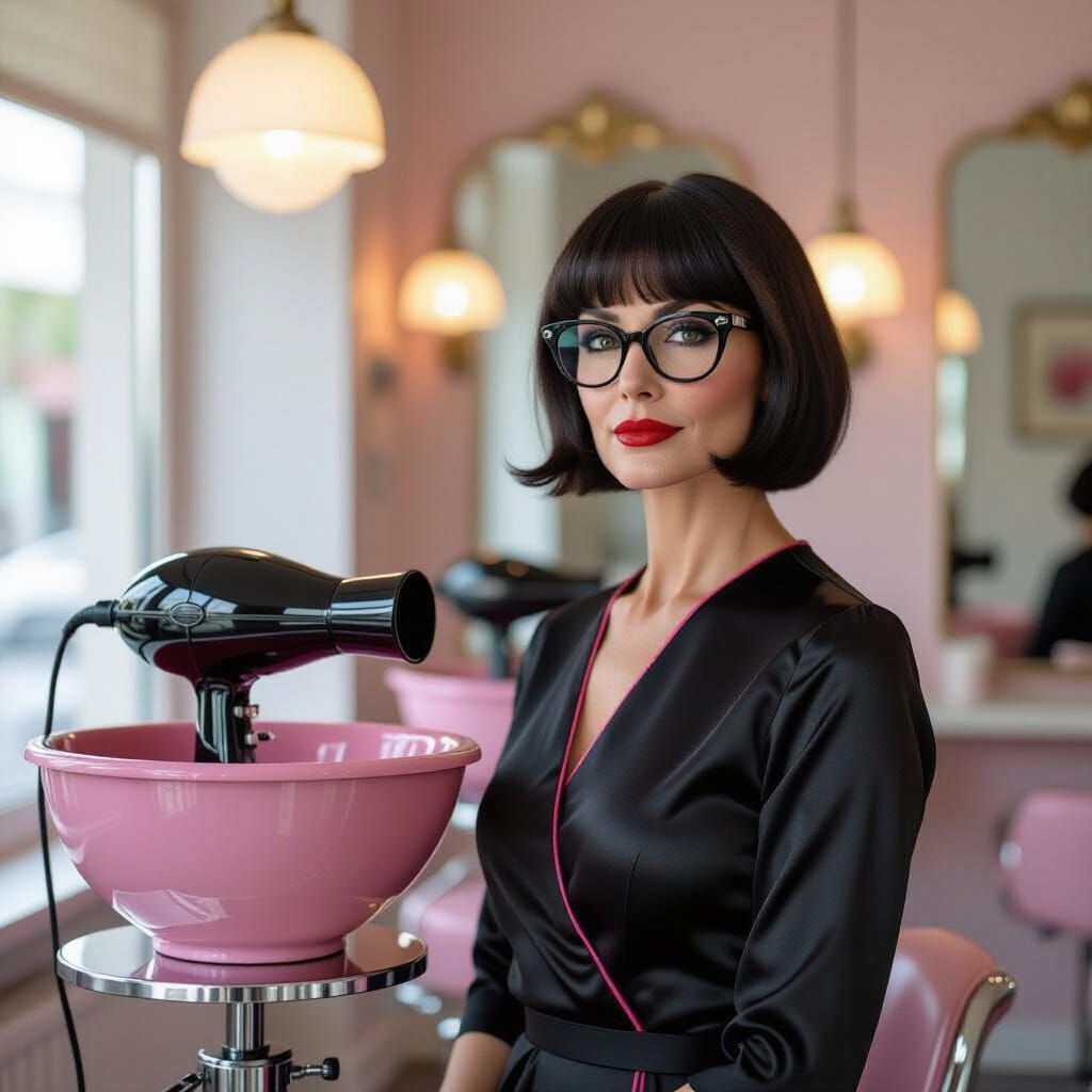 Confident Salon Owner in Vintage Salon, Newton Style