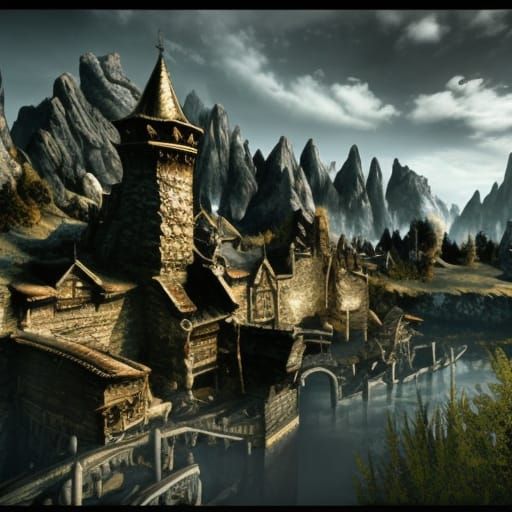 Detailed Skyrim Landscape in Fantasy Concept Art