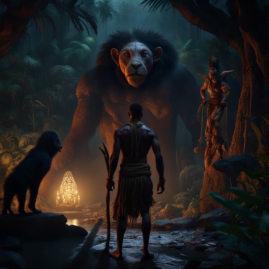 A Kush warrior has encountered the War God Apedemak