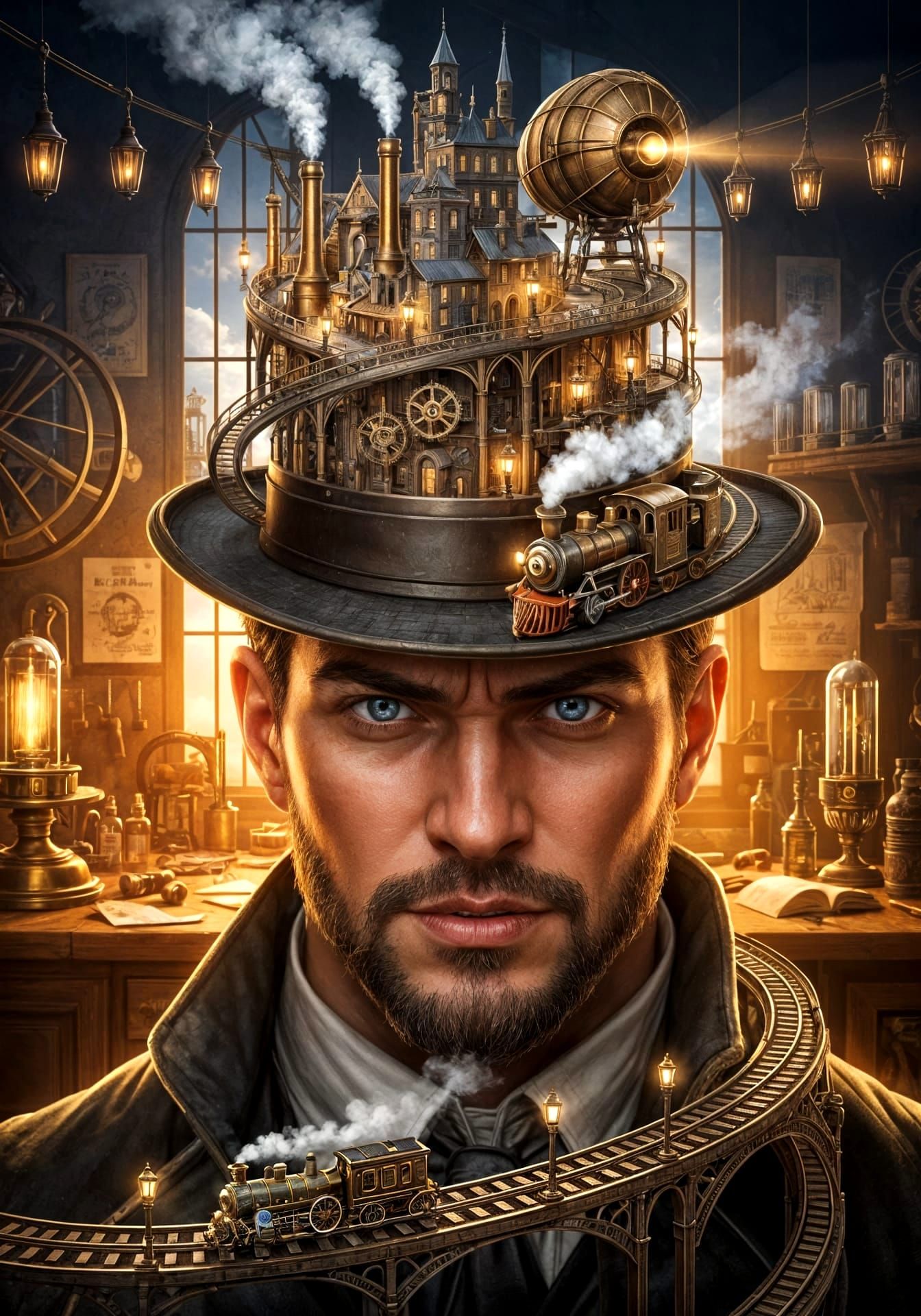 Steampunk Inventor's Hat as Miniature City