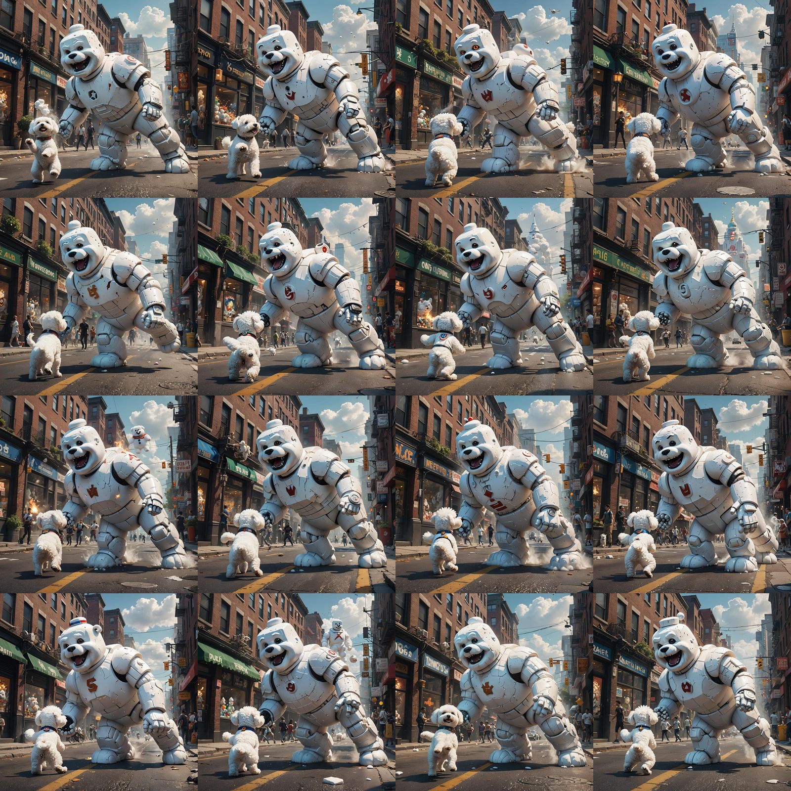 Giant Marshmallow Man Battles Fierce Dog: Matte Painting