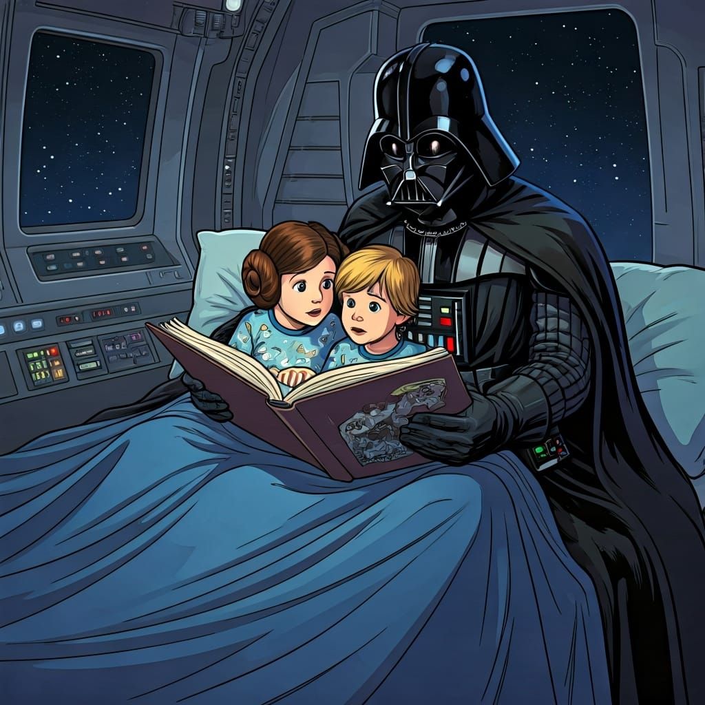 Darth Vader Reads to Luke and Leia in Comic Style