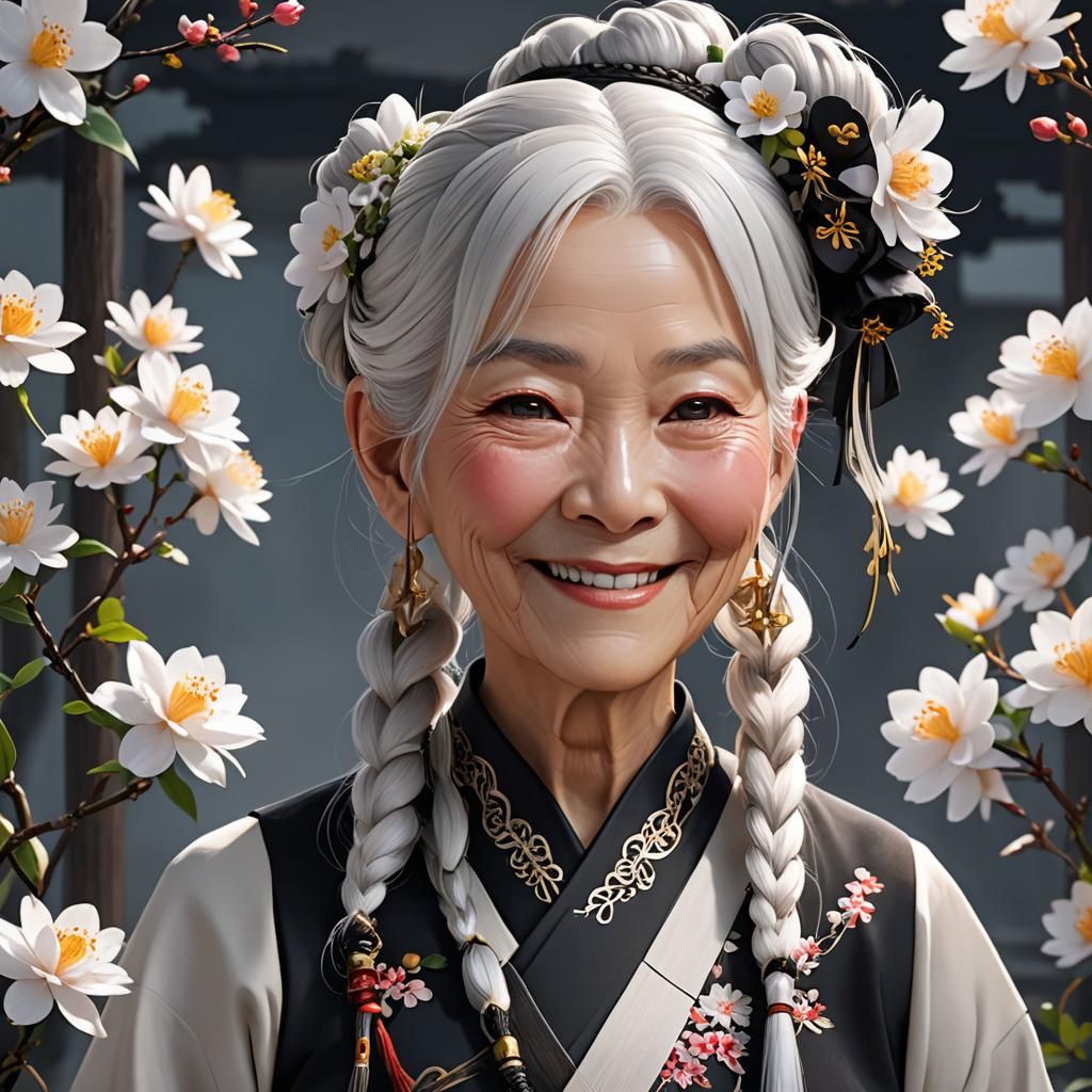 Smiling Woman in Tang Suit: Anime-Inspired 3D Art