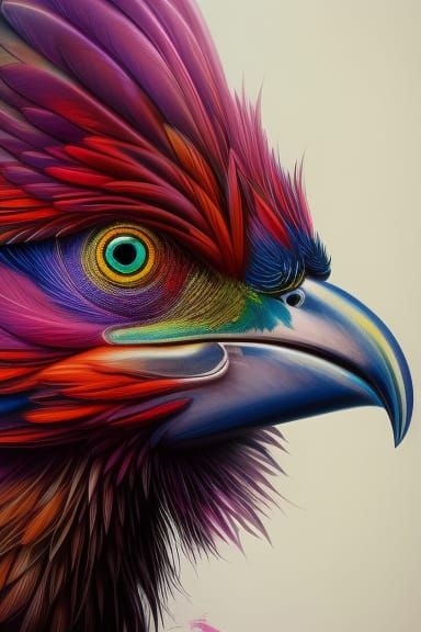 Rainbow Bird Close-Up: Digital Art Illustration