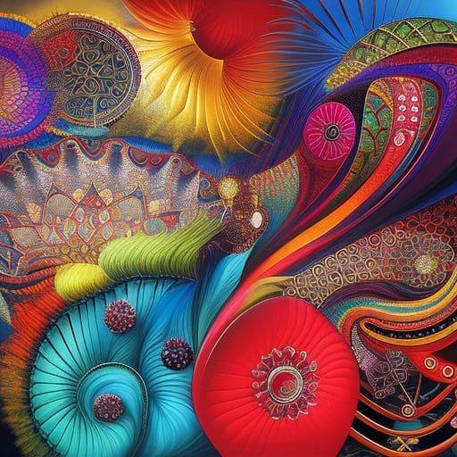Psychedelic Abstract Art with Jewels in Oil