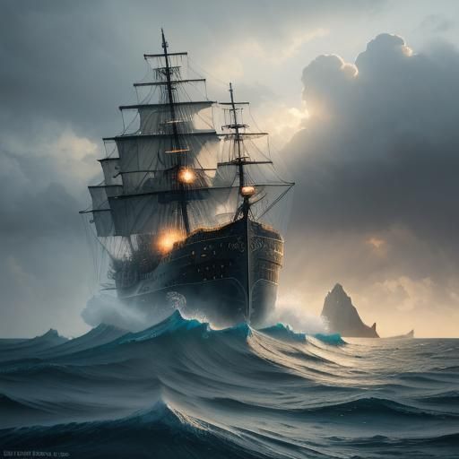 Poseidon Rides Stormy Seas in Digital Painting