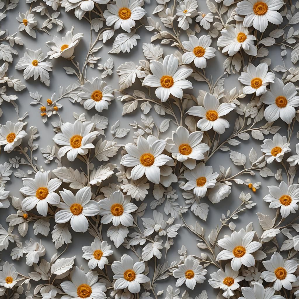 Marble Hands Emerging Among Hyperrealistic Flowers