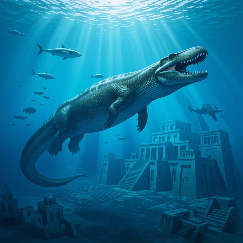 Mosasaurus Over Sunken Atlantis