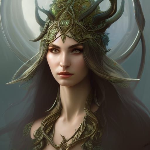 Elven Druid Portrait in Hyperdetailed Digital Art