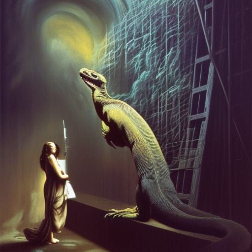 Komodo Dragon Speaker Attack in Surrealist Style