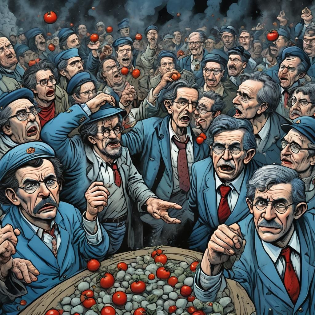 Angry Mob Protests Corrupt Politician in Crumb Style