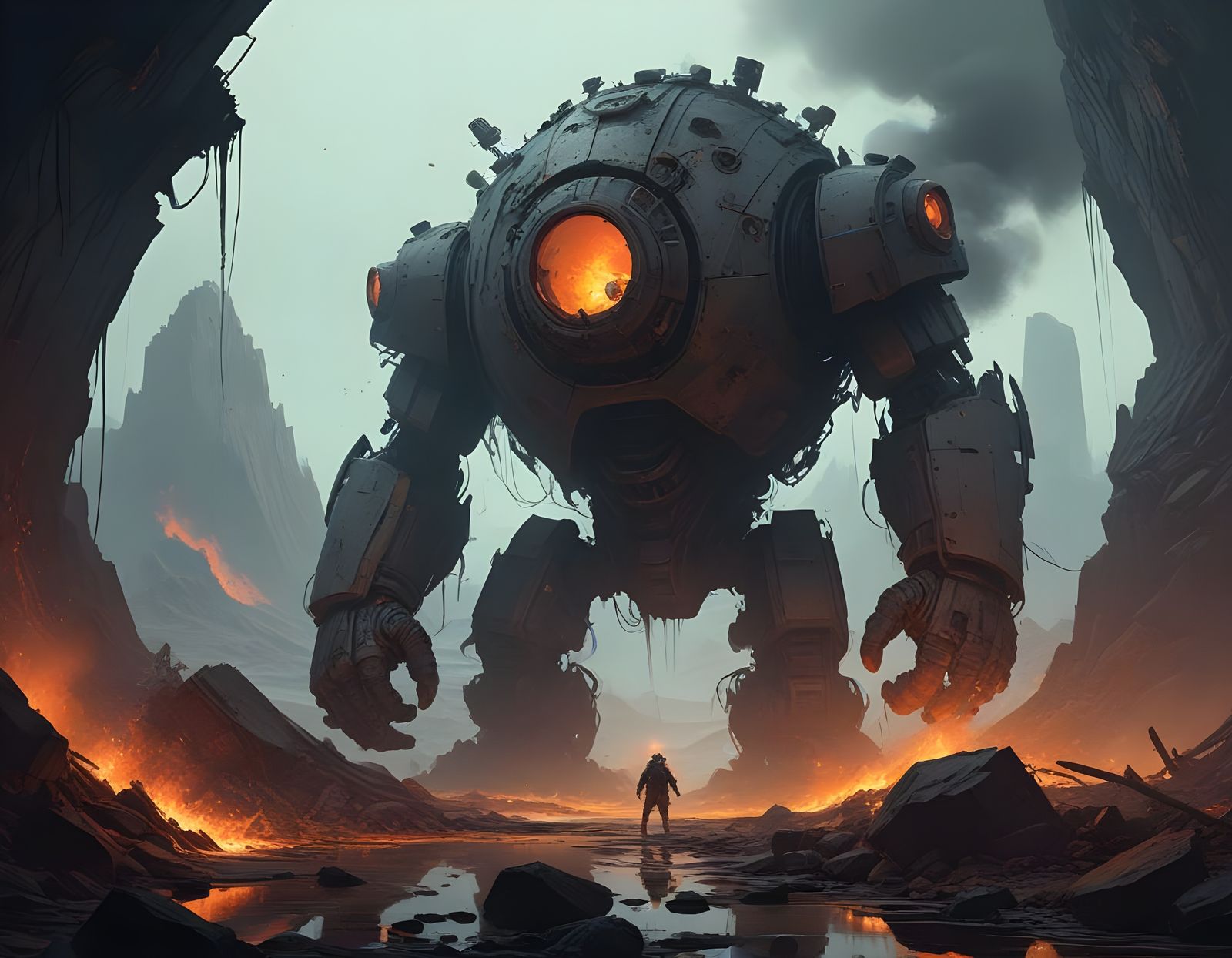 Colossal Magma Golem in Vibrant Digital Illustration