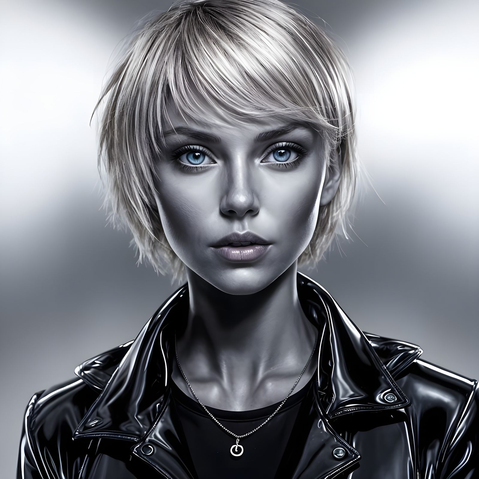 Futuristic Chrome Goddess in Metallic Monochrome