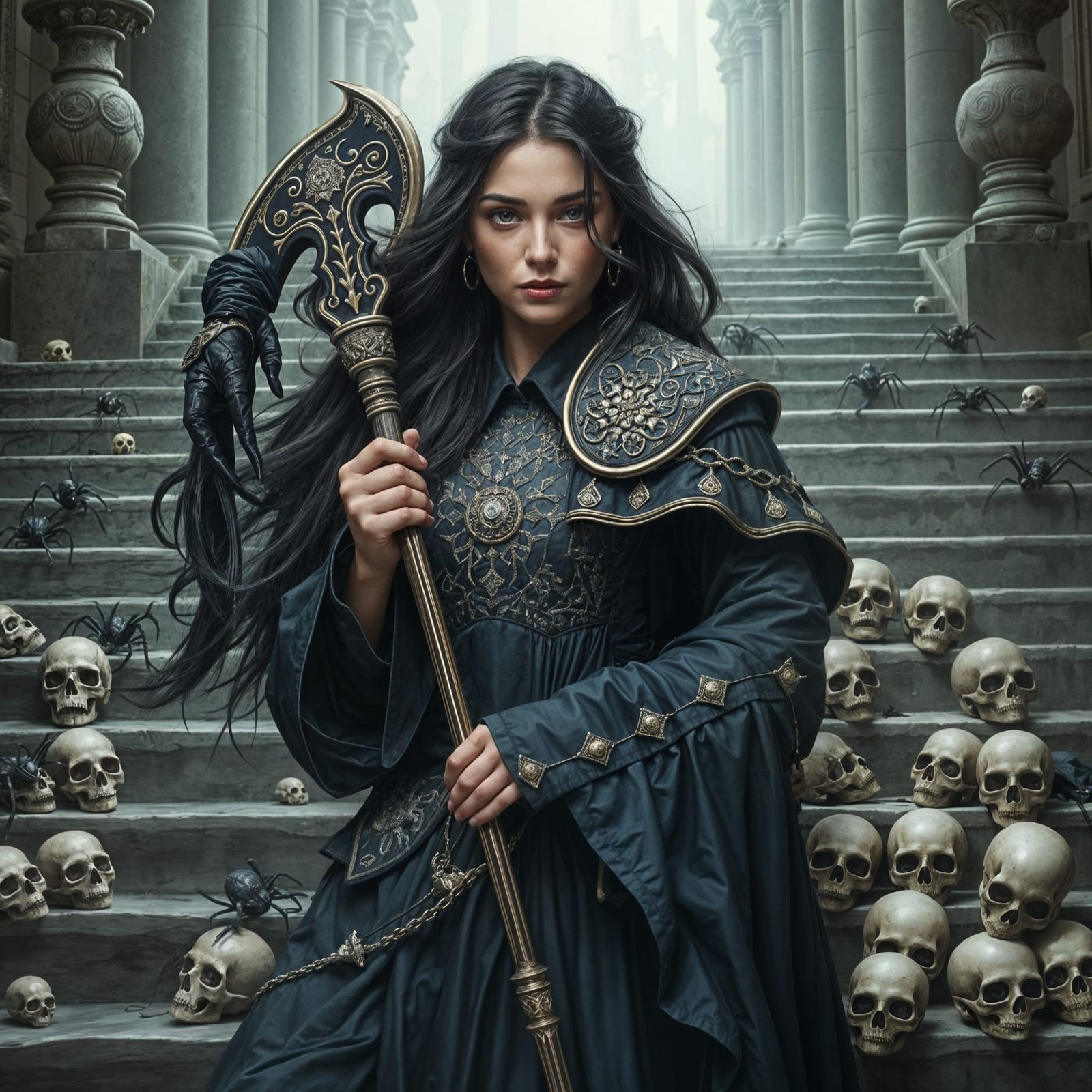 Middle Eastern Woman with Scythe in Surreal Portrait