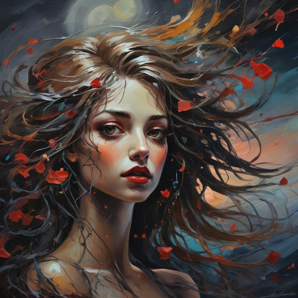 Whimsical Vampire Woman Rose in Expressive Oil Painting