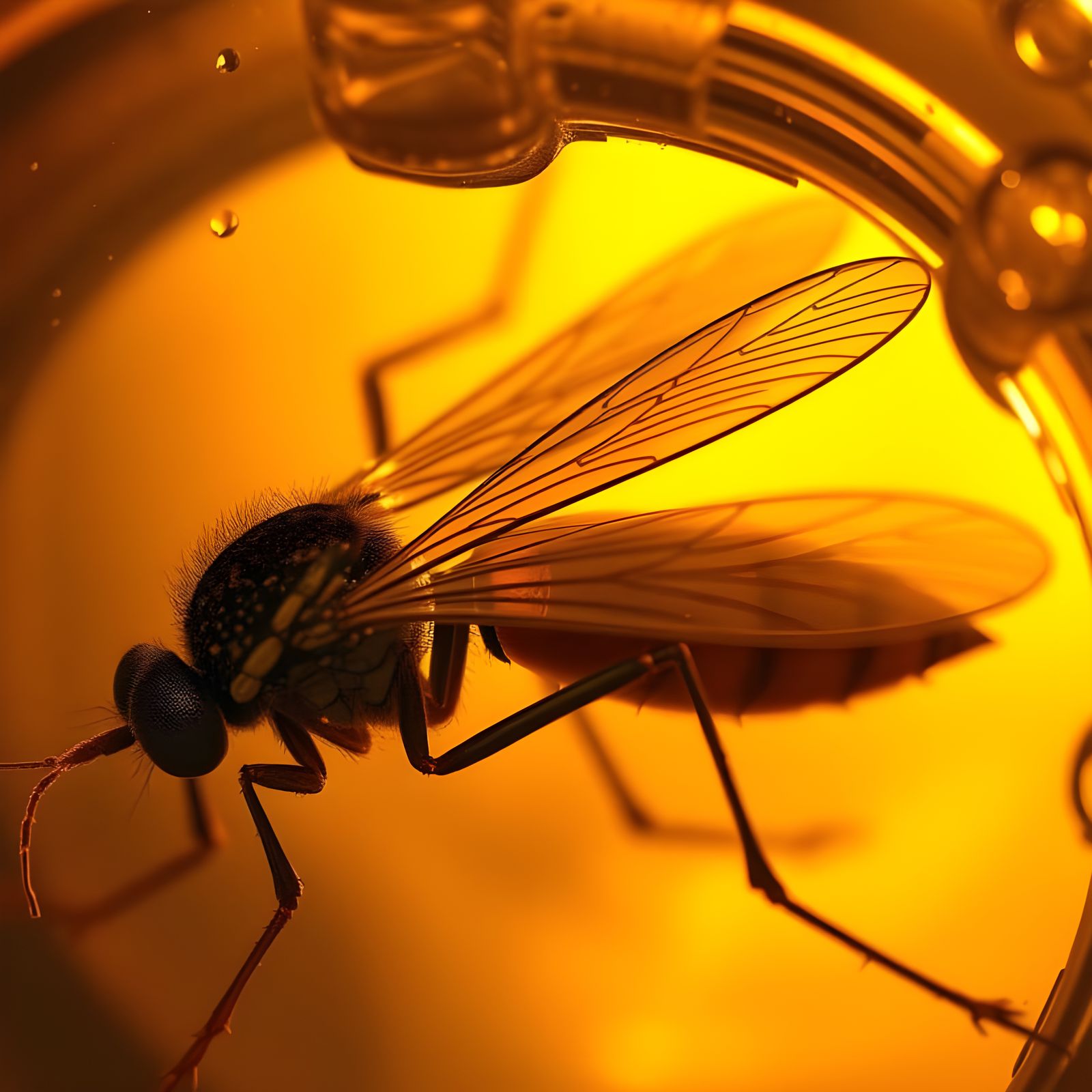 Macro Shot of a Mosquito Trapped in Amber