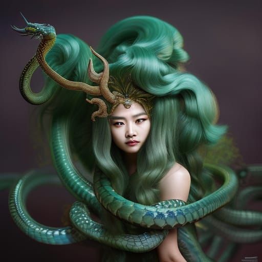 Medusa Goddess Portrait in Hyperdetailed Digital Art Style