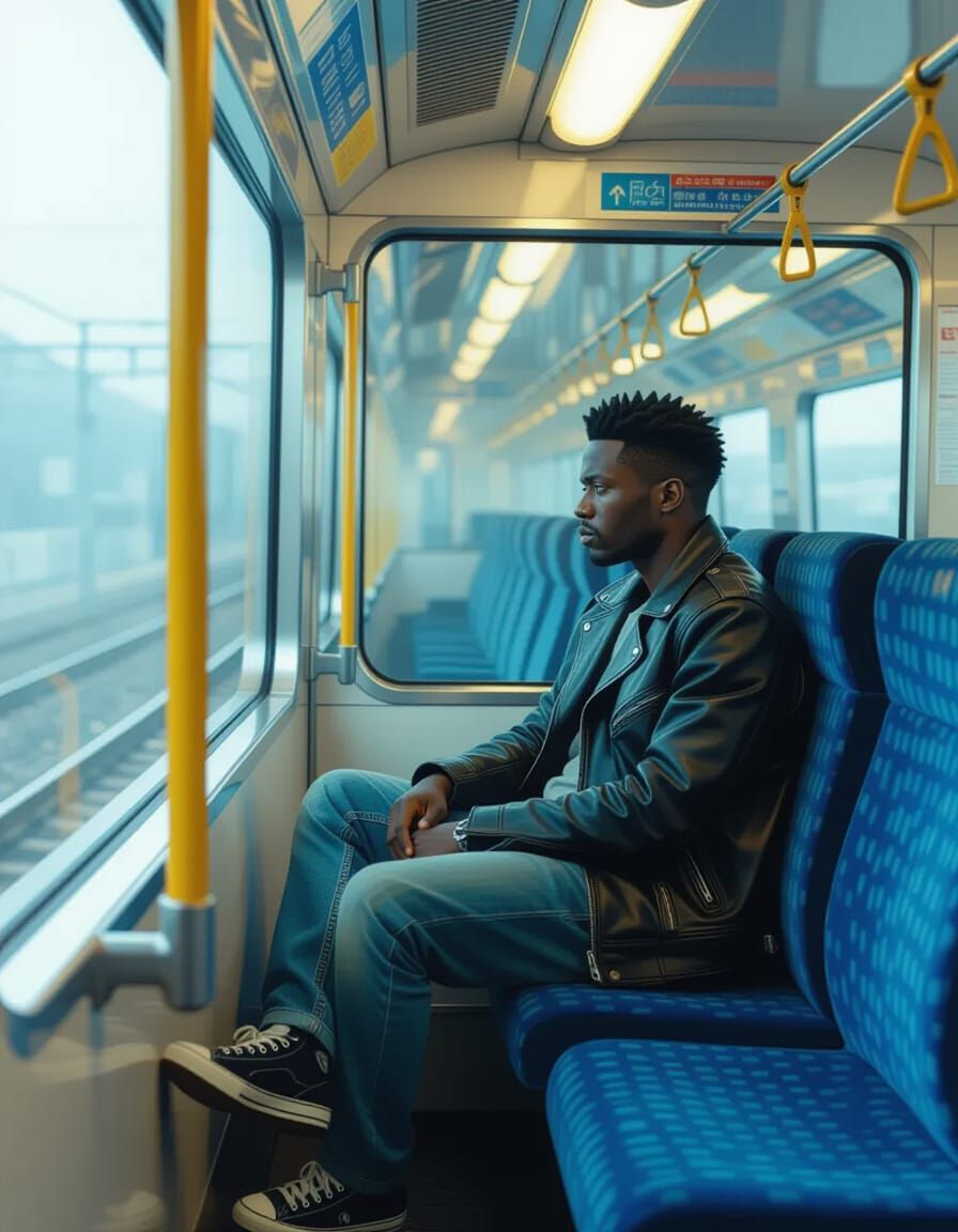 Melancholy Commuter on Japanese Bullet Train