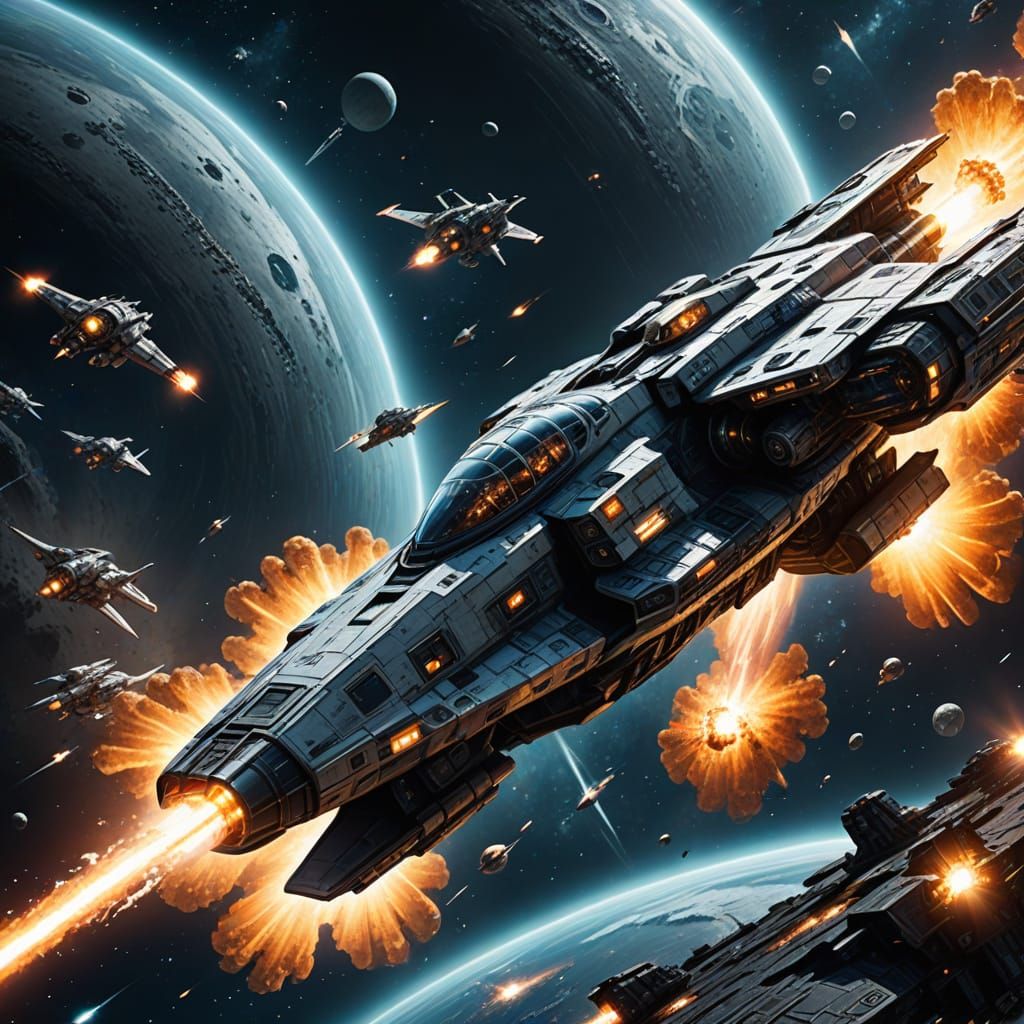 Spaceships Leaving Planet in Sci-Fi Digital Art