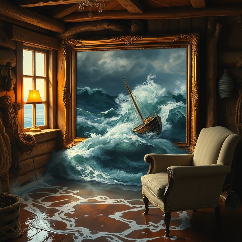 Ocean Escapes Painting in 1800s Fisherman's Hut