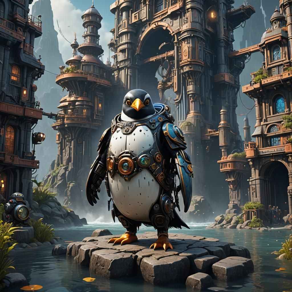 Detailed Robo-Penguin Concept Art in 8K